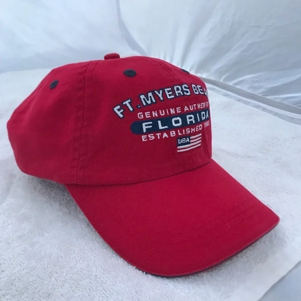 Marco Destin for Fort Meyers Beach Florida AmFlag Adjustable Red Baseball Cap